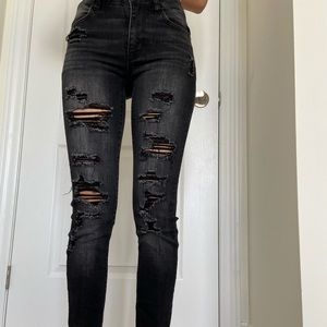 American Eagle Black Destroyed High-Rise Jeggings
